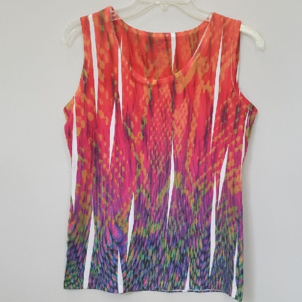 Artisan Top Womens M Vibrant Orange Pink Purple Bargello Ombre Roller Print Top